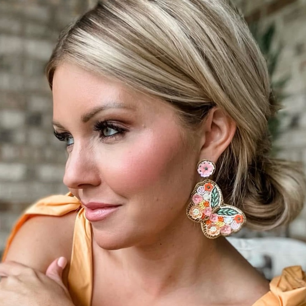 NEW Floral Beaded Butterfly Earrings - Picture 2 of 8